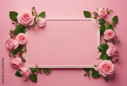  pink green leaves composition Springtime made frame rose copyspace background flowers Banner © akkash jpg