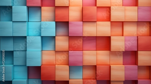 abstract background with wooden cubes in red  blue and pink colors Generative AI