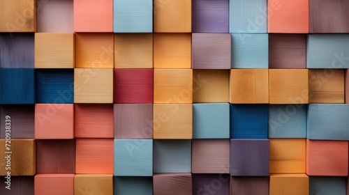 Wooden cubes of different colors. Seamless vector background. Generative AI © Alex