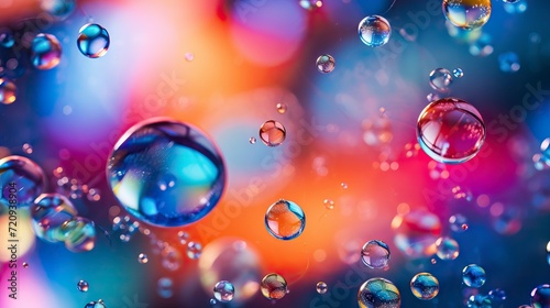 Water drops on colorful bokeh background. 3D illustration. Generative AI