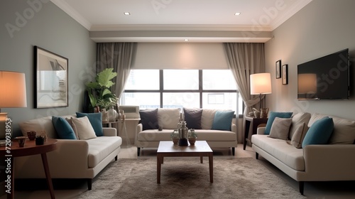 Interior of modern elegant living room with aesthetic color palette  © Faisal
