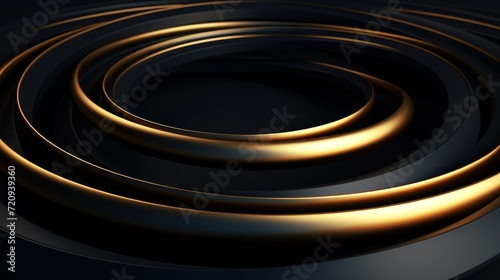 3d illustration of golden metallic ring over black background with copy space Generative AI