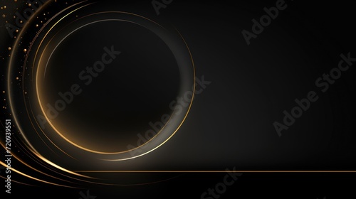 Abstract dark background with golden glowing lines and circles. illustration. Generative AI