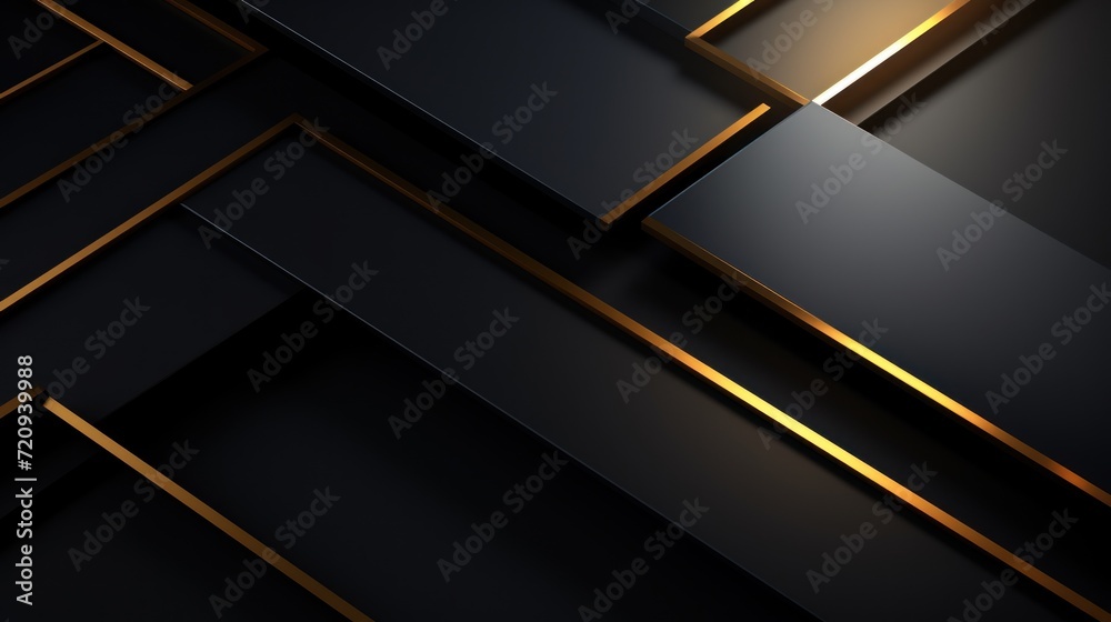 Abstract black and golden metallic background. 3d render illustration design. Generative AI