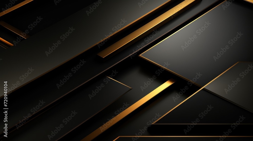 Abstract black and golden metallic background. 3d render graphic design. Generative AI