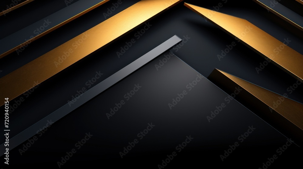 Abstract background with black and golden stripes. 3d render illustration. Generative AI