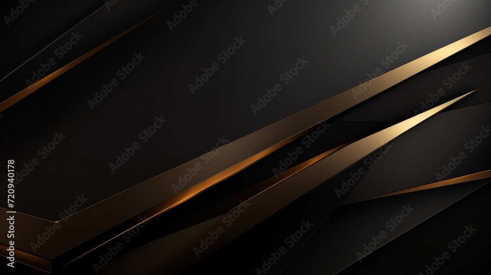 Abstract black metallic background with golden lines. design eps 10 Generative AI