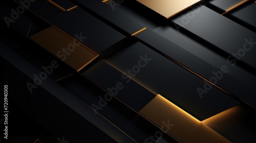Abstract geometric black and gold background. 3d render illustration design. Generative AI