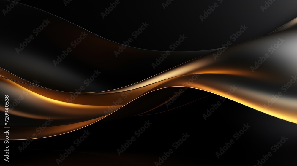 Fototapeta premium Black and gold abstract wavy liquid background. 3d render illustration Generative AI