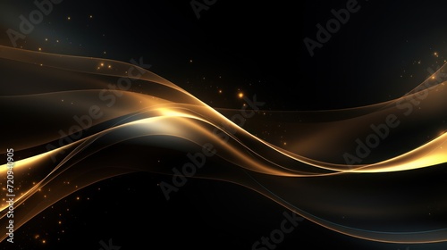 Abstract golden wave on dark background. illustration. Shiny golden wavy lines. Generative AI