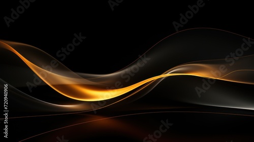 abstract golden wavy lines on a black background. 3d illustration Generative AI