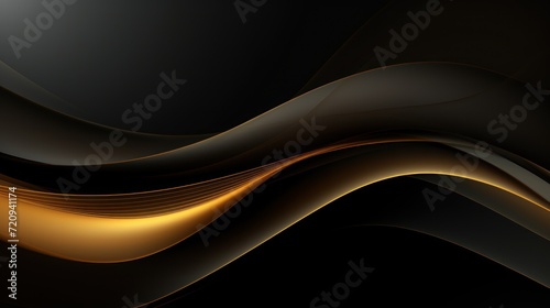 Abstract dark background with golden wavy lines. 3d render illustration Generative AI