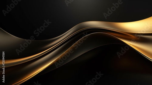 Golden abstract wavy liquid form on black background. 3d render illustration Generative AI