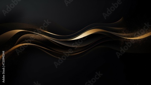 Abstract golden wave on black background. Luxury design element. illustration Generative AI