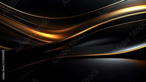 Black and gold metallic wavy background. 3d render illustration design Generative AI