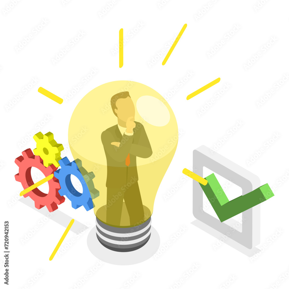 3D Isometric Flat Vector Illustration of Creativity and Innovations, Big Idea to Solve Business Problem. Item 3 3D Isometric Flat Vector Illustration of Creativity and Innovations, Big Idea to Solve Business Problem. Item 3