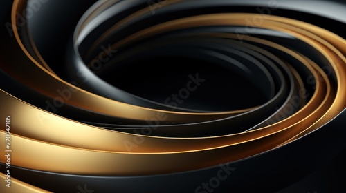 3d render of abstract metallic background with black and gold wavy lines Generative AI