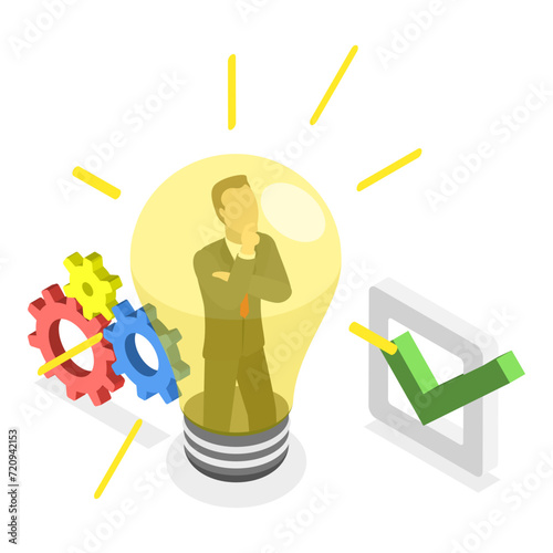 3D Isometric Flat Vector Illustration of Creativity and Innovations, Big Idea to Solve Business Problem. Item 3