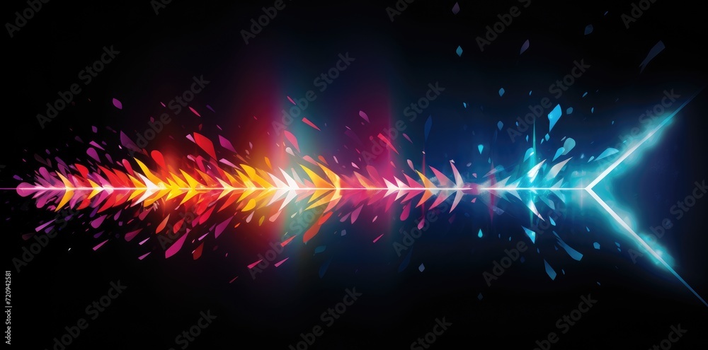 This abstract image showcases a vibrant, multi-colored arrow pointing upwards against a stark background.