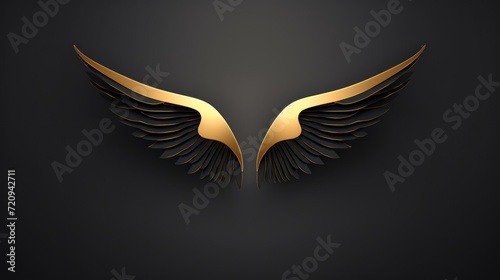 illustration of golden wings on black background. Design element for logo, label, emblem, sign. Generative AI