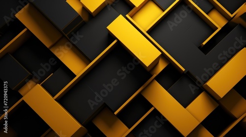 Abstract 3d rendering of black and yellow geometric background. Creative concept graphic design. Generative AI