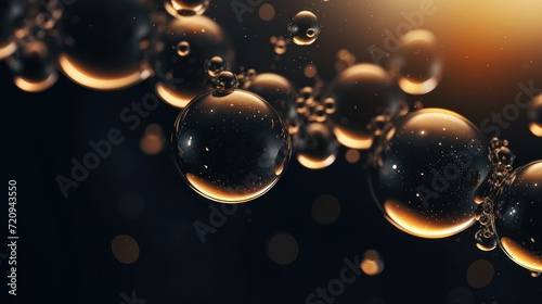 Water drops on a black background. 3d rendering, 3d illustration. Generative AI