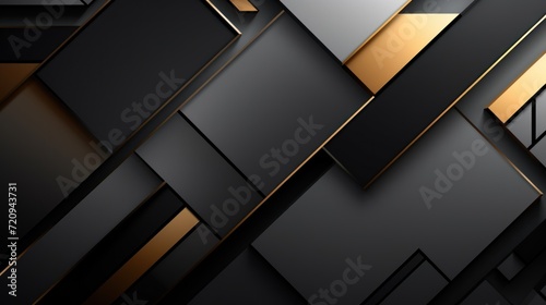 Abstract black and golden metallic background with overlapping layers. graphic design Generative AI