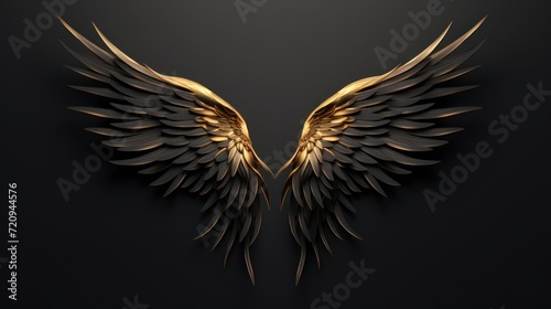Abstract Black Wings with Golden Lines AI Generated