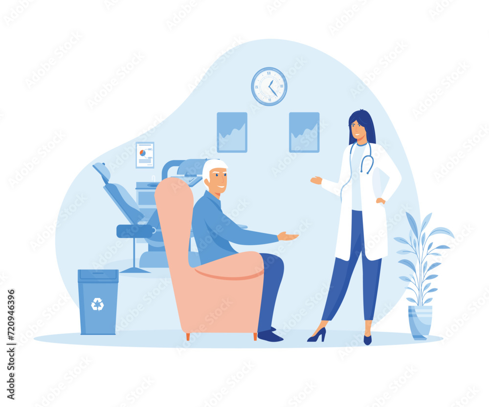 An Elderly Person in Medical Consultation with a Geriatrician - Prioritizing the Health and Well-Being of the Elderly. flat vector modern illustration 
