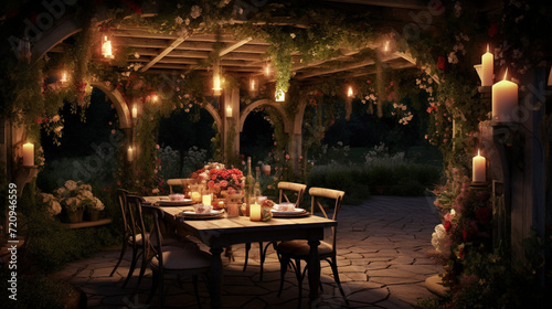 a garden pergola dressed in blooming vines and soft sunlight creates an enchanting escape  where nature s embrace and delicate fragrances intertwine in a picturesque dance.