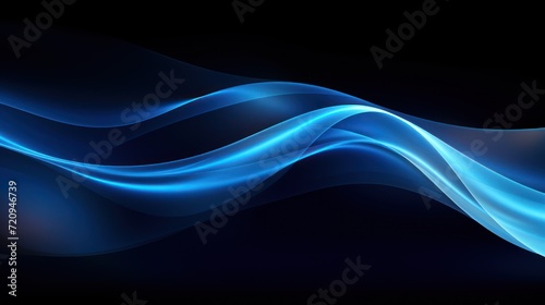 Abstract blue wavy lines on black background. design element. Generative AI