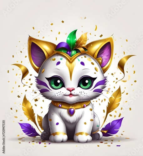 A cute and chubby little kitty Mardi Gras style celebration photo