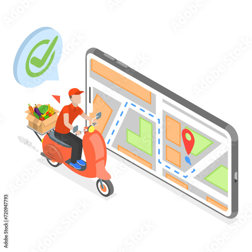 3D Isometric Flat Vector Illustration of Veggie Delivery, Vegetable and Fruits Farmers Online Shop. Item 2