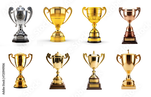 Collection of shiny trophy on transparency background PNG