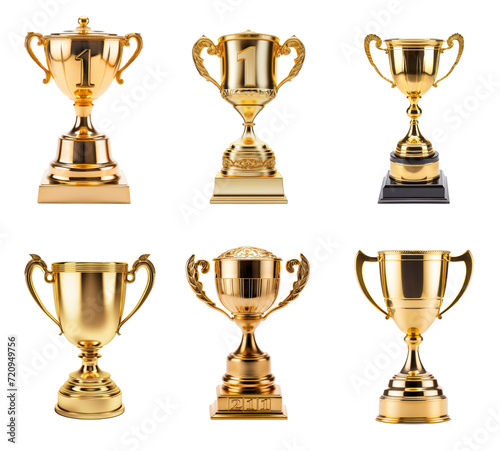 Gold trophy with the number 1 on transparency background PNG