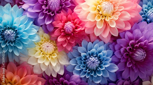 Seamless pattern with colorful dahlias. Floral background. Generative AI