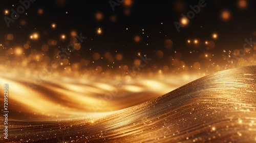 Abstract gold background with bokeh defocused lights and stars. Festive concept. Generative AI