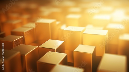 Abstract golden background with cubes. 3d illustration. Square composition. Generative AI