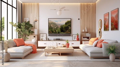 Modern elegant living room interior composition , aesthetic color palette  © john258