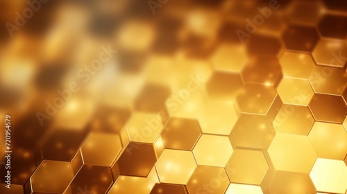 abstract gold hexagon background, 3d render with depth of field Generative AI © Alex