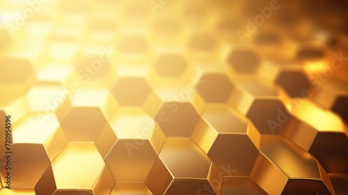 Abstract gold hexagon background. 3d render illustration with depth of field Generative AI © Alex