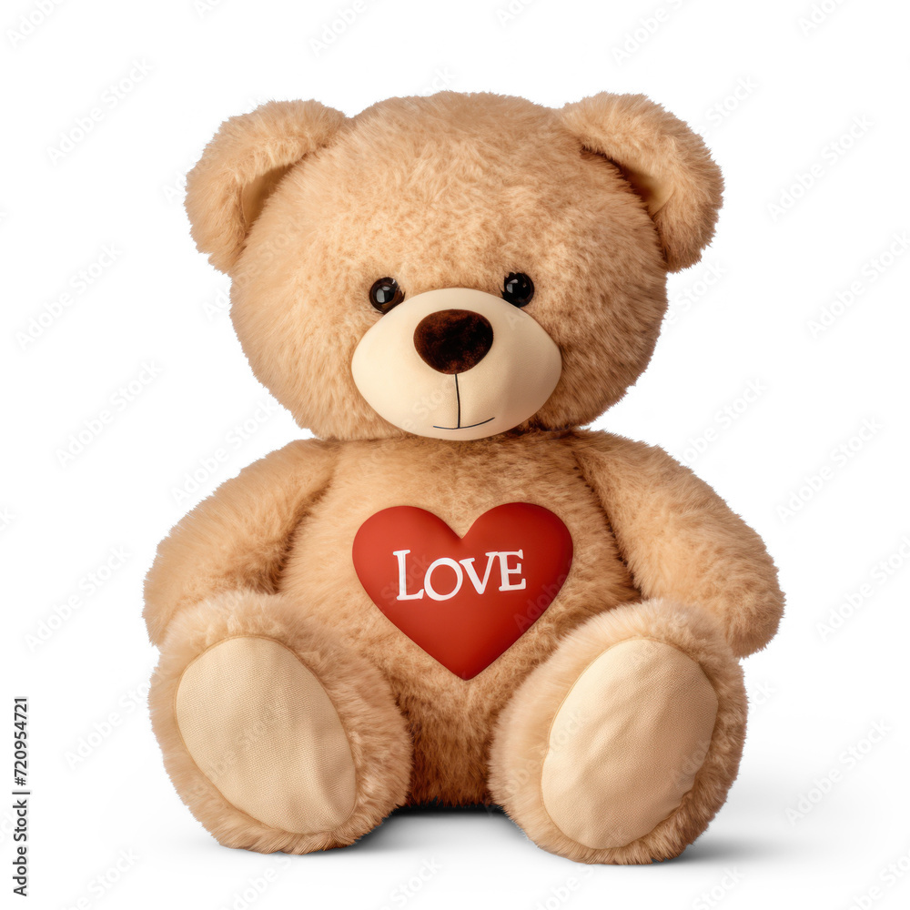 Plush teddy bear holding heart on transparency background PNG