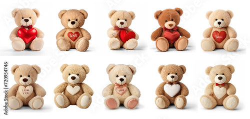 Collection Plush teddy bear holding heart on transparency background PNG