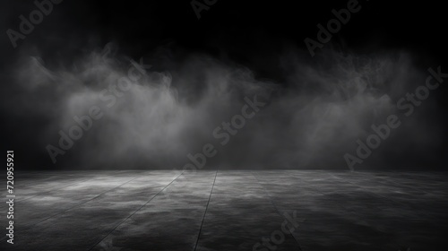 Empty room with smoke on the floor. Dark background. 3d rendering Generative AI