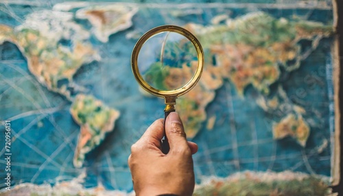 magnifying glass on the world map