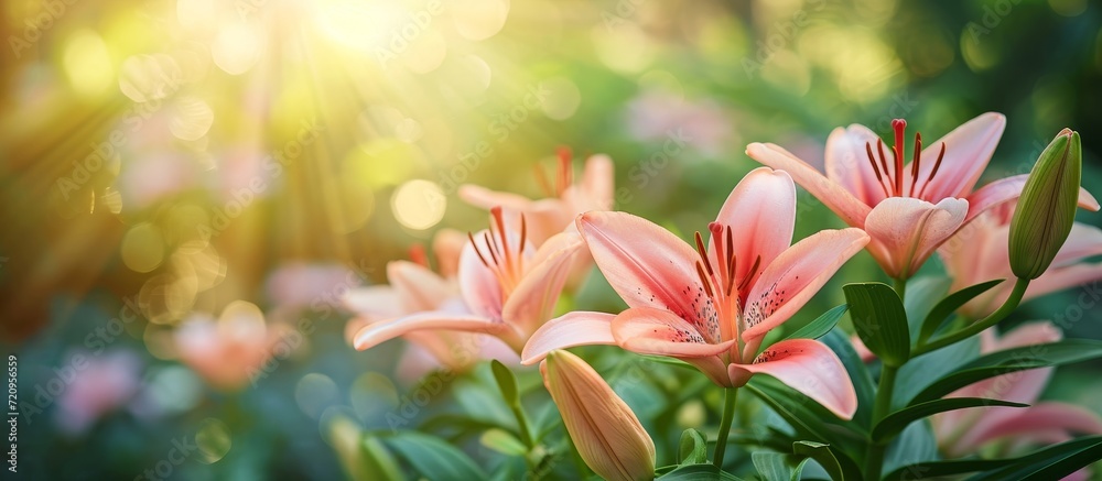 Blooming Beauty: A Captivating Group of Lilies in a Serene Garden Setting Blooming Beauty: A Captivating Group of Lilies in a Serene Garden Setting