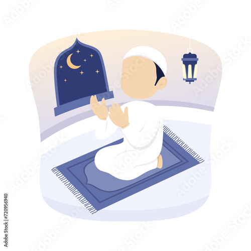 Vector illustration of a Muslim boy praying in a mosque