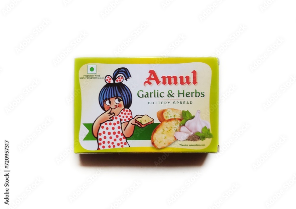 Guwahati, Assam, India January 26, 2024 Amul Garlic and Herbs