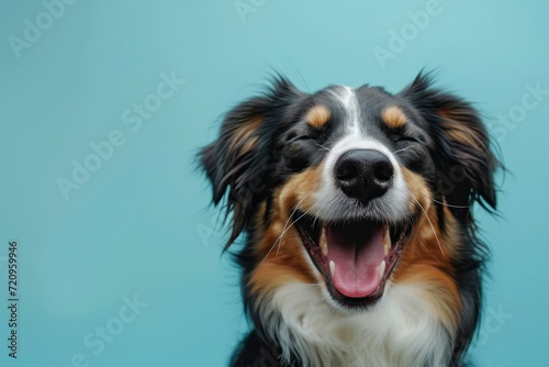 dog with his eyes closed and a joyful expression - studio portrait with copyspace