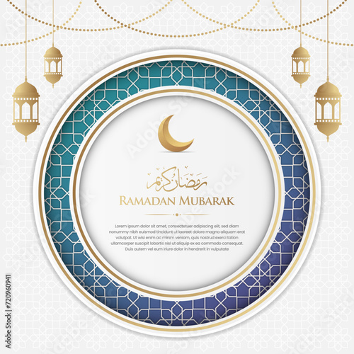 Ramadan Kareem luxury ornamental greeting card with Arabic pattern and decorative frame